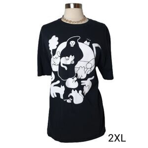 Grim Reaper Kitty T-Shirt 2XL Black White Printed Tee Hot Topic 2XL Unisex